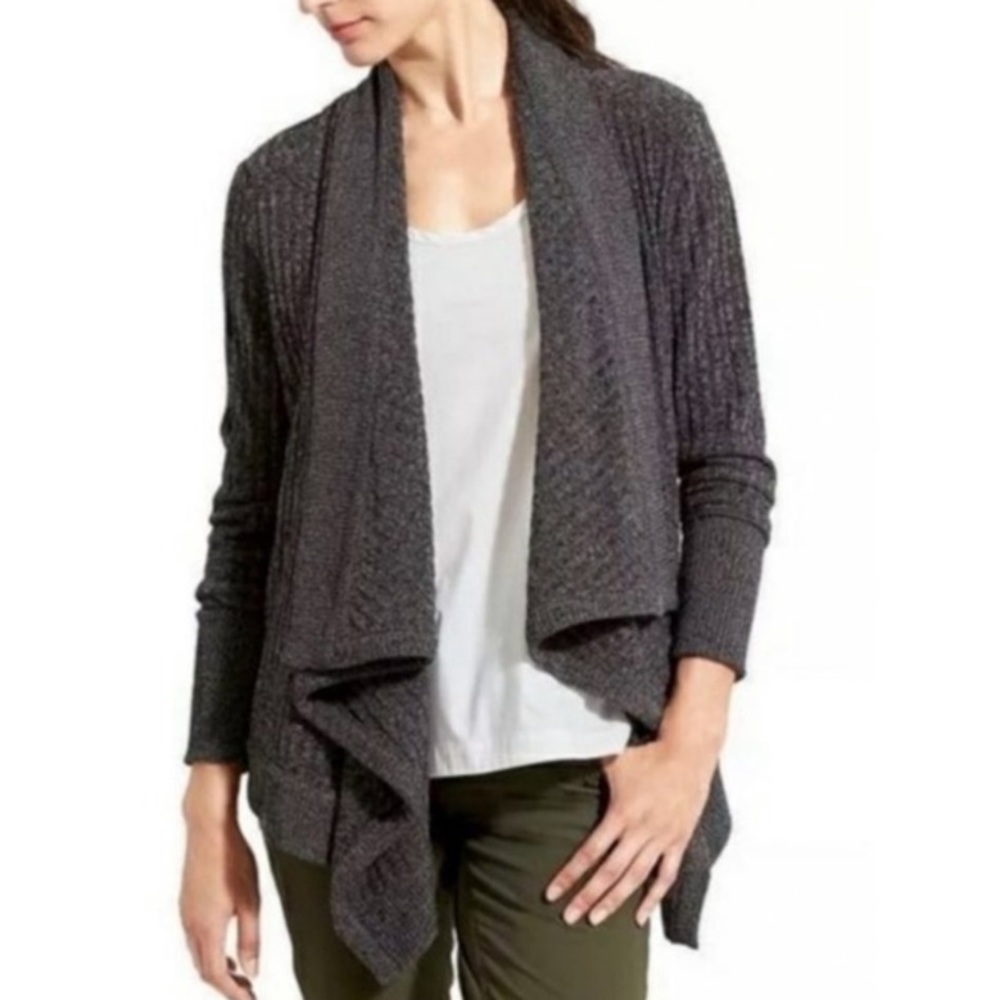 Athleta Tiburon Cascading Waterfall Open Front Cardigan Gray Large